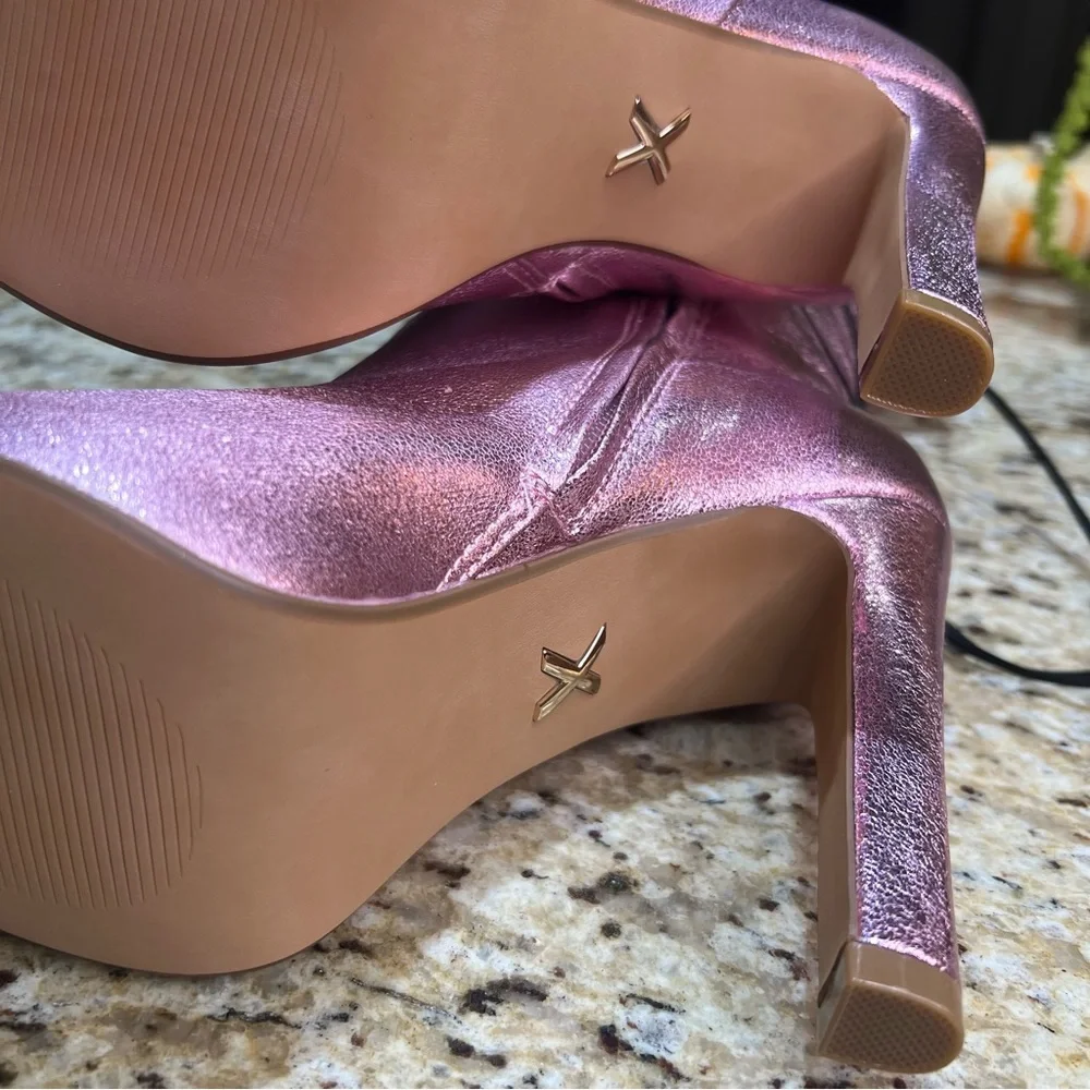 Brian Atwood x Express Metallic Over The Knee Heeled Boots 8.5